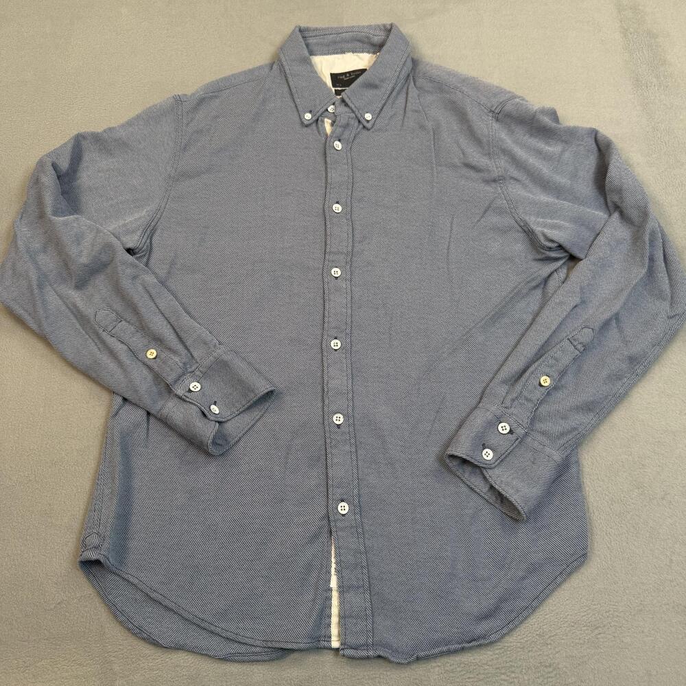 Rag & Bone Shirt Mens Medium Blue Herringbone Twill Button Down Slim Fit